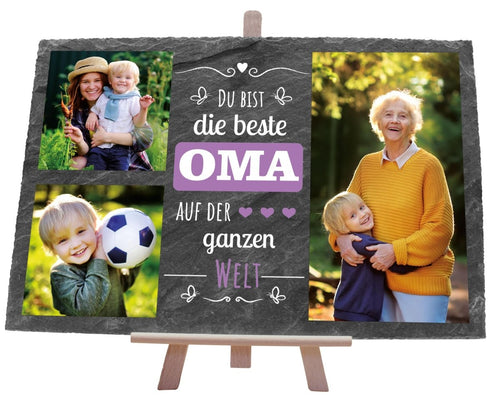 Schiefertafel Beste Oma mit Spruch und Bildercollage M0282 - meinleinwand.de