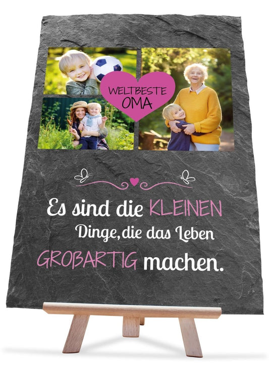 Schiefertafel Weltallerbeste Oma mit Herz, Bildercollage und Spruch M0283 - meinleinwand.de