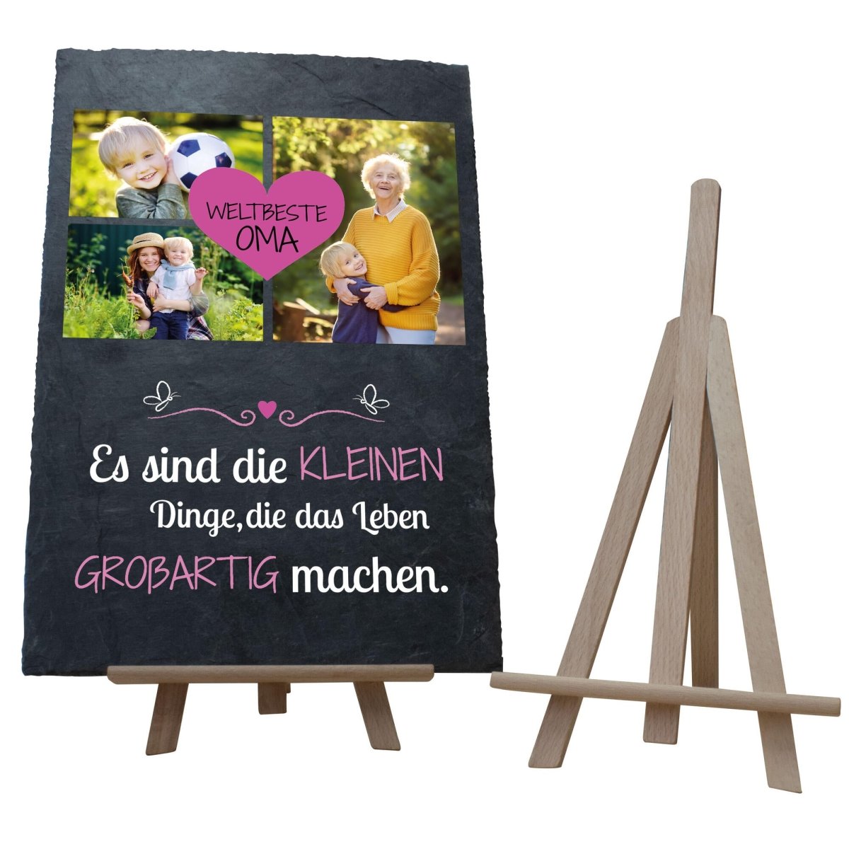Schiefertafel Weltallerbeste Oma mit Herz, Bildercollage und Spruch M0283 - meinleinwand.de