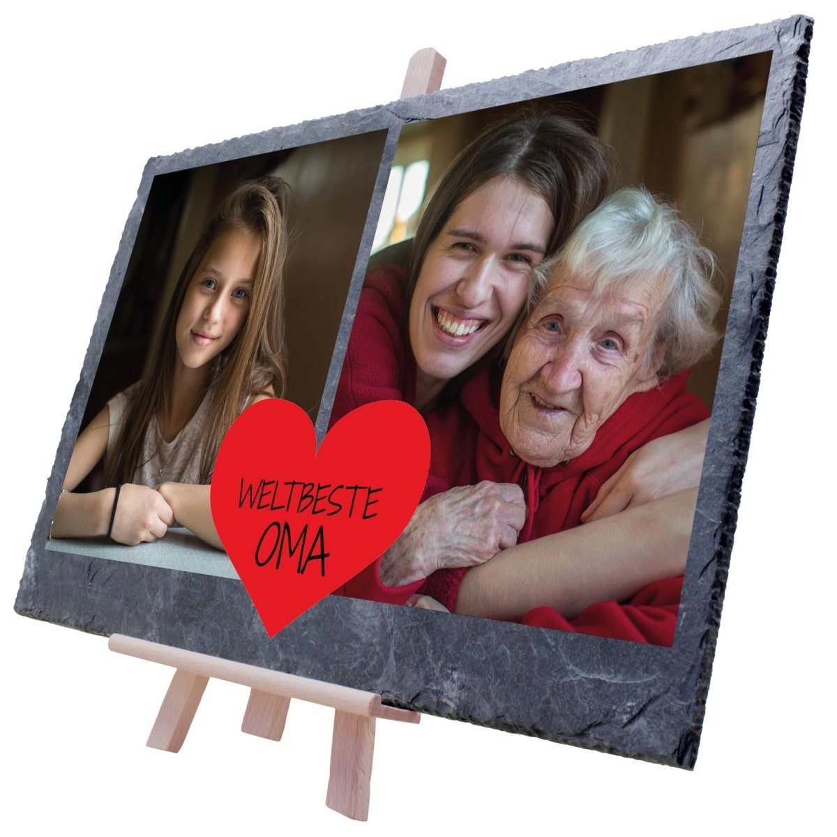 Schiefertafel Weltbeste Oma Collage mit rotem Herz M0286 - meinleinwand.de
