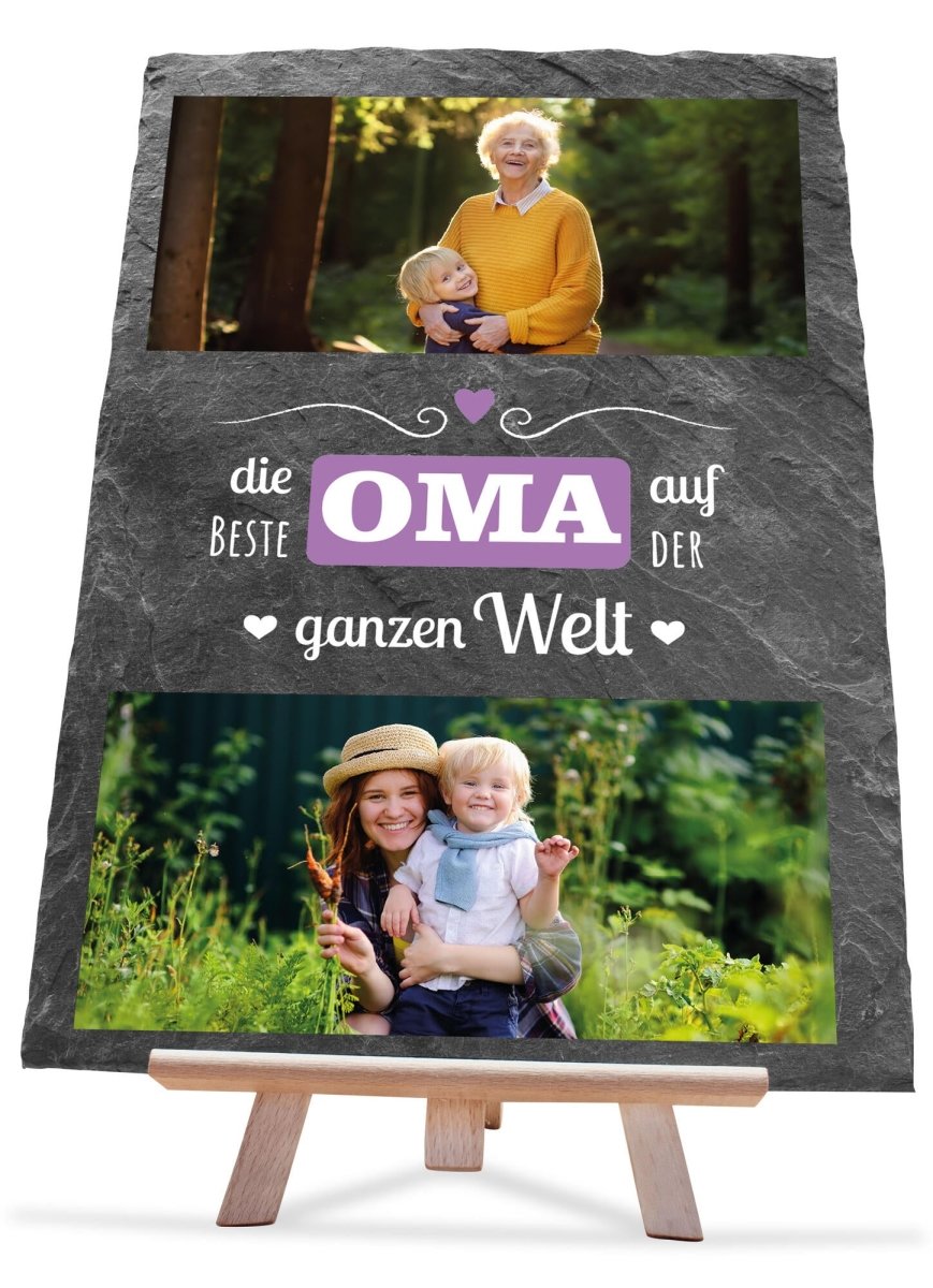 Schiefertafel Beste Oma auf der ganzen Welt mit Spruch und Bildern M0292 - meinleinwand.de