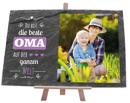 Schiefertafel Beste Oma auf der ganzen Welt mit Bild und Spruch M0294 - meinleinwand.de