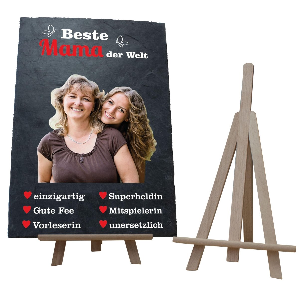 Schiefertafel Beste Mama der Welt mit Bildausschnitt und roten Herzen M0297 - meinleinwand.de