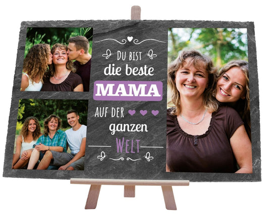 Schiefertafel Beste Mama auf der Welt mit Spruch und Bildercollage M0298 - meinleinwand.de