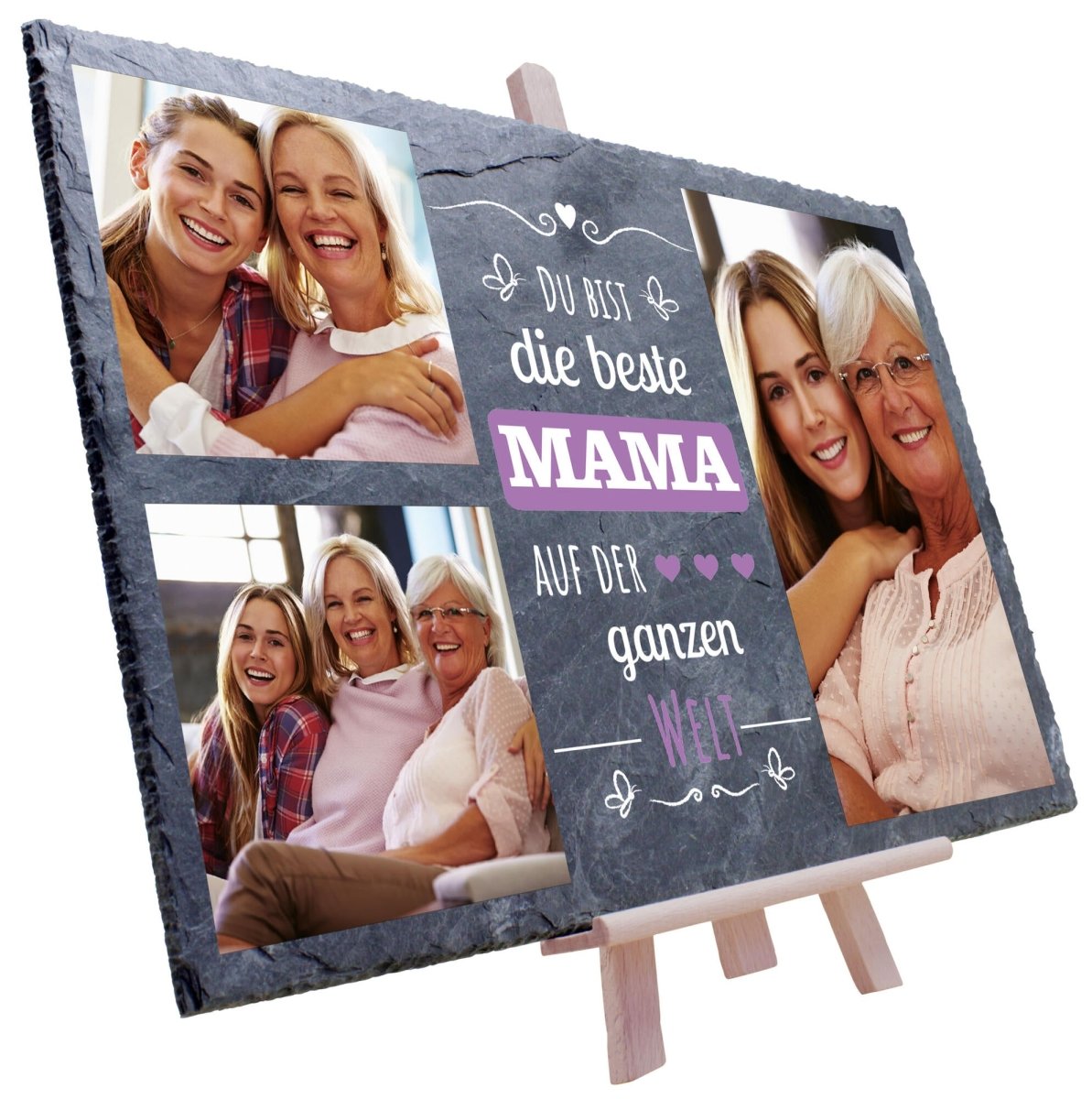 Schiefertafel Beste Mama auf der Welt mit Spruch und Bildercollage M0298 - meinleinwand.de