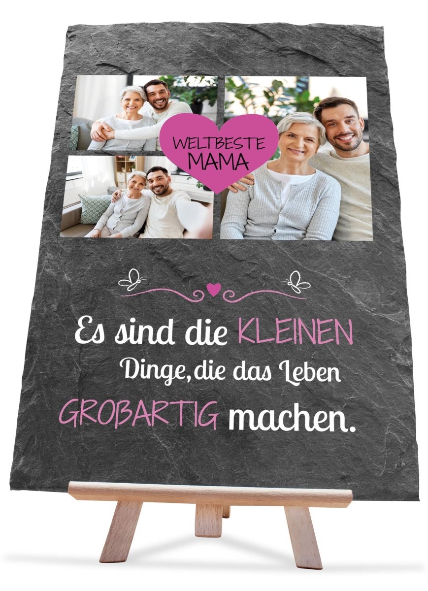 Schiefertafel Weltbeste Mama mit Collage, Herz und Spruch M0299 - meinleinwand.de