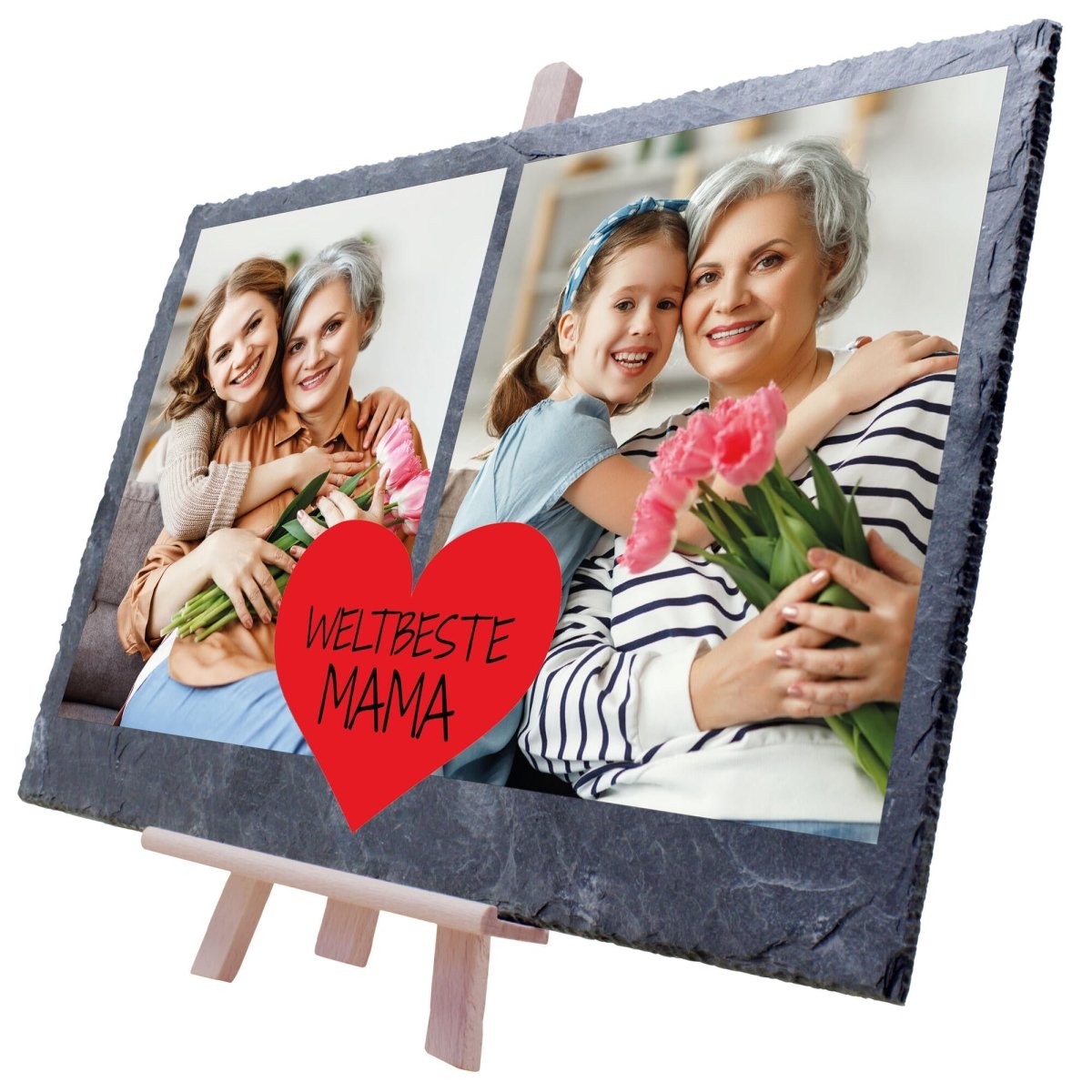 Schiefertafel Weltbeste Mama mit Bildern und rotem Herz M0302 - meinleinwand.de
