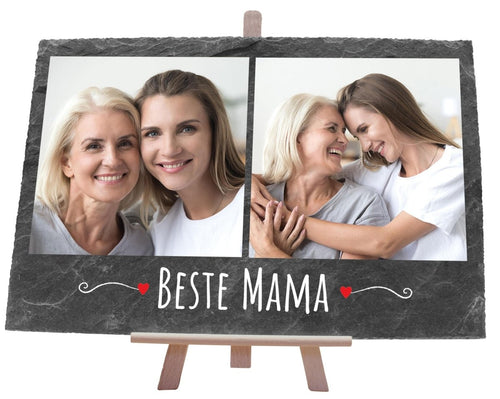 Schiefertafel Beste Mama mit Bildern, Verzierung und roten Herzen M0306 - meinleinwand.de