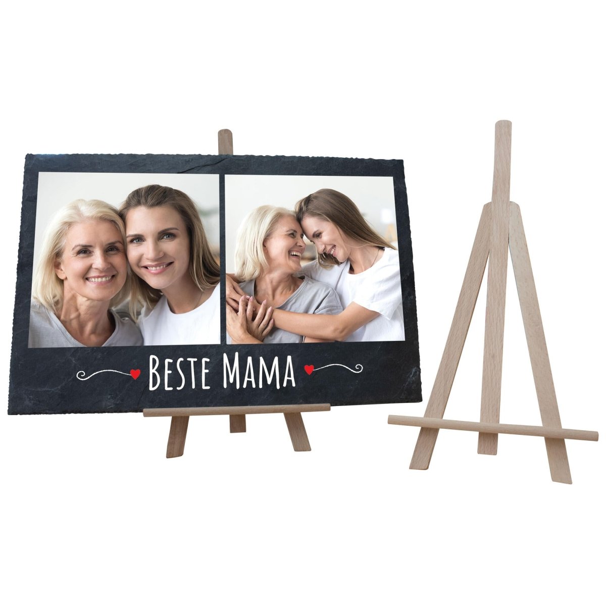 Schiefertafel Beste Mama mit Bildern, Verzierung und roten Herzen M0306 - meinleinwand.de