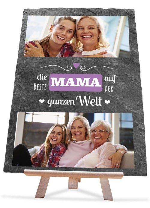 Schiefertafel Beste Mama auf der Welt mit Bildern Verzierung und Spruch M0308 - meinleinwand.de