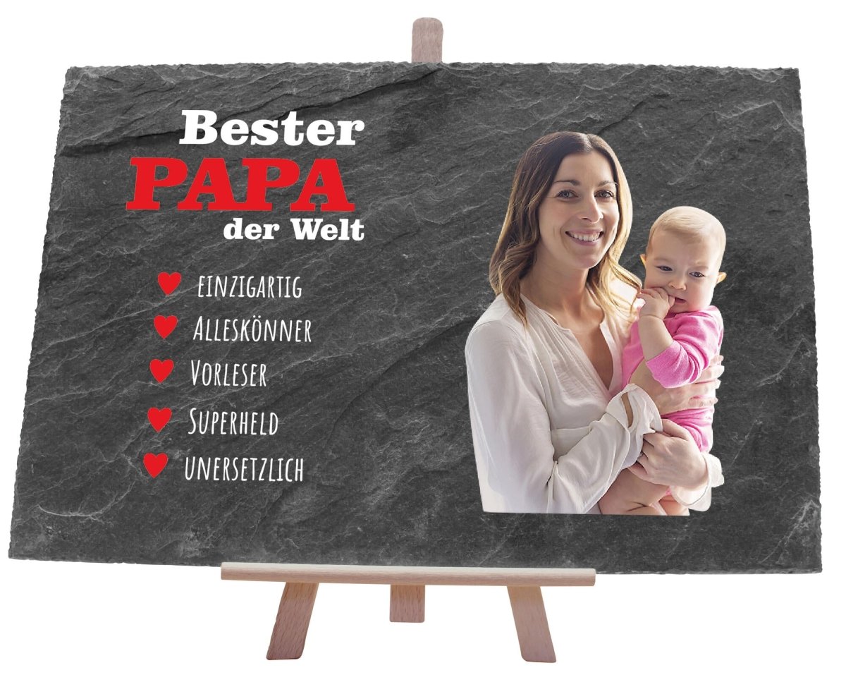 Schiefertafel Bester Papa auf der Welt mit Bildausschnitt und Herzen M0312 - meinleinwand.de
