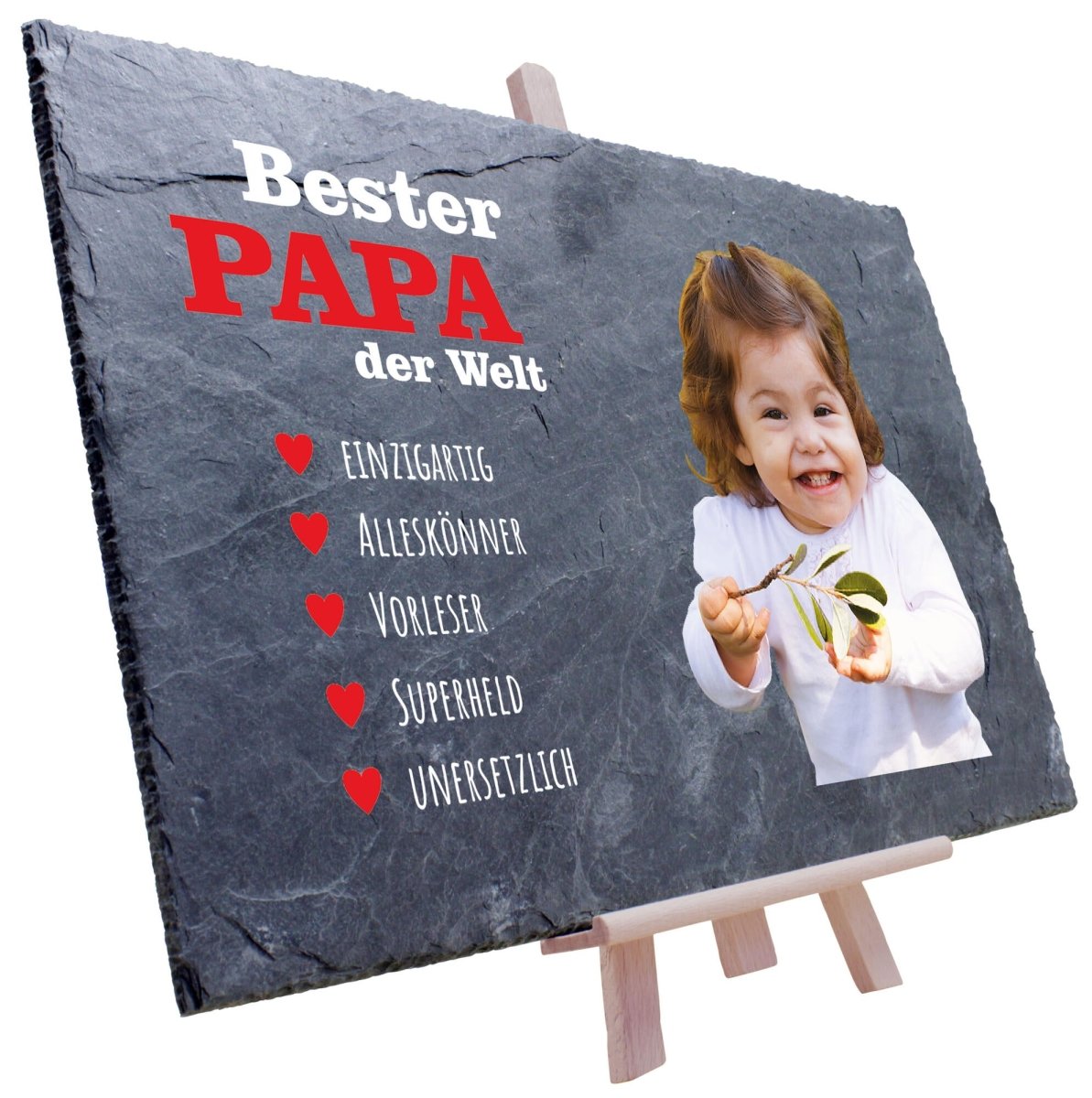 Schiefertafel Bester Papa auf der Welt mit Bildausschnitt und Herzen M0312 - meinleinwand.de