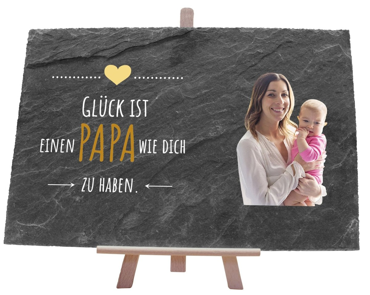 Schiefertafel Bester Papa mit Bildausschnitt und Spruch mit Verzierung M0319 - meinleinwand.de