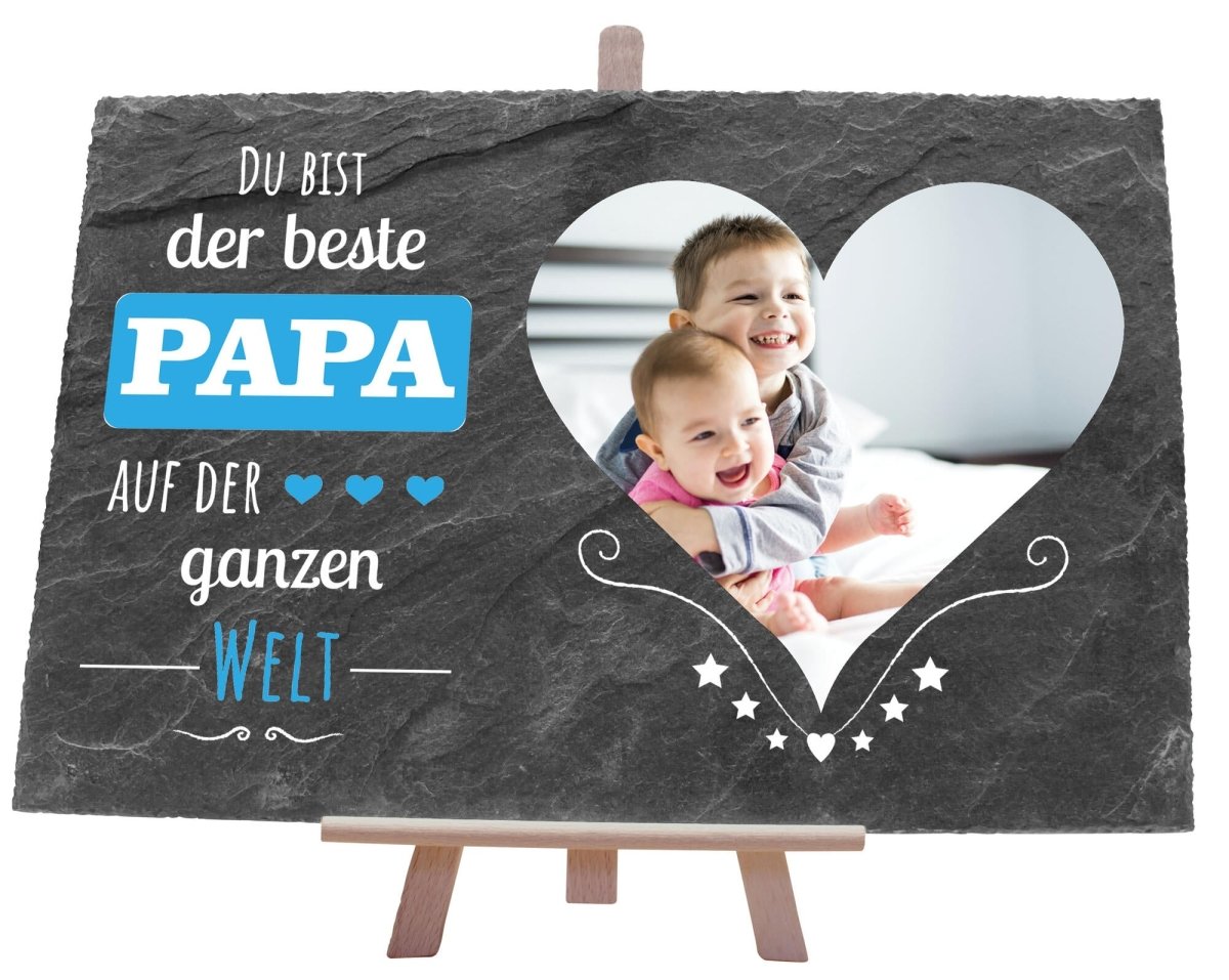 Schiefertafel Bester Papa auf der Welt mit Foto Herz und Verzierung M0321 - meinleinwand.de