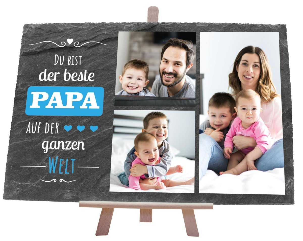 Schiefertafel Bester Papa auf der Welt mit Collage und Spruch M0323 - meinleinwand.de