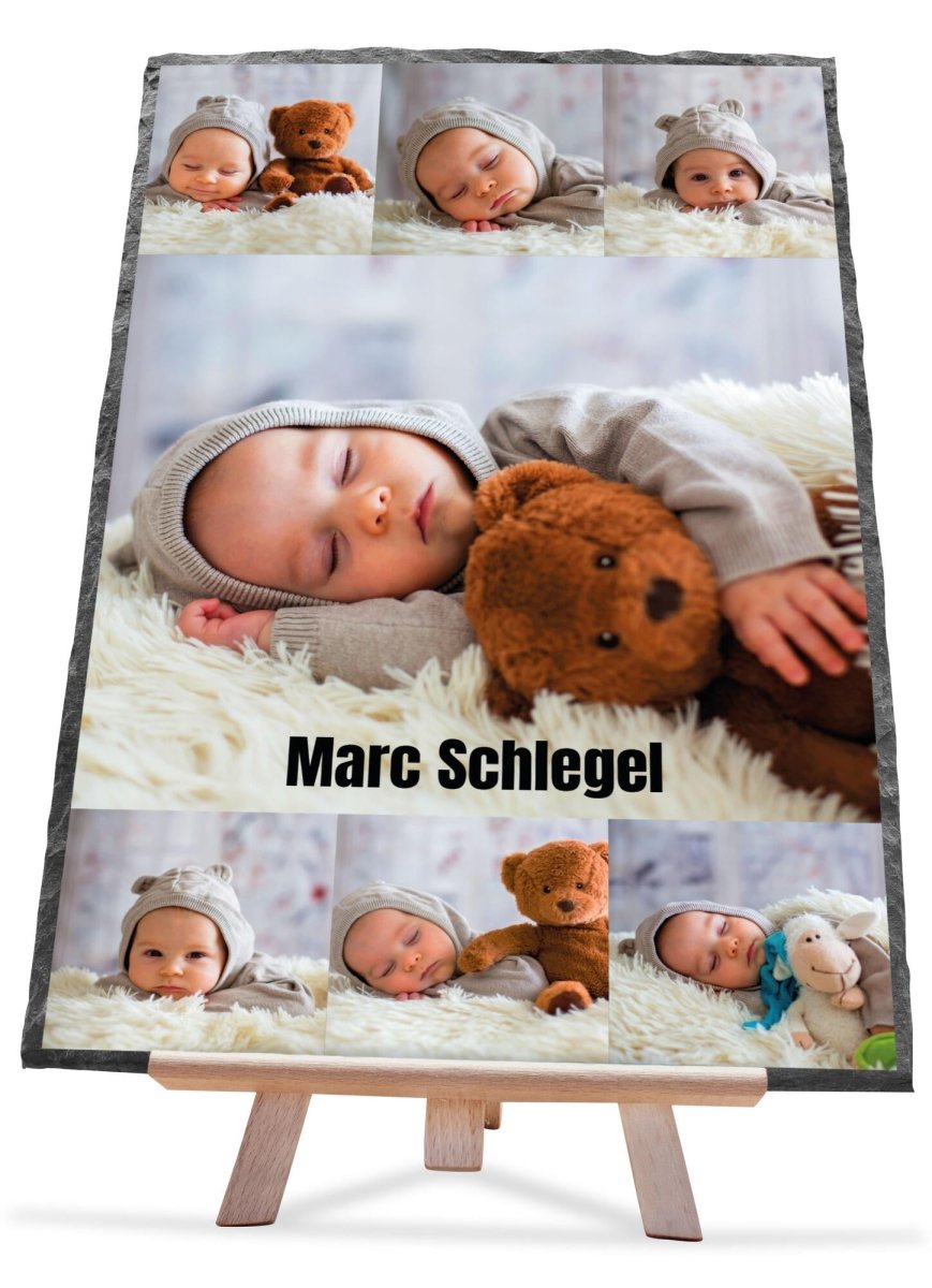 Schieferplatte mit Bildercollage 7 Bilder und Namen M0391 - meinleinwand.de