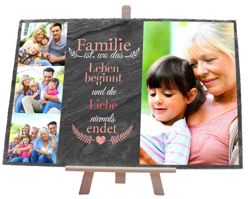 Schiefertafel Familie mit Spruch und 4 Bilder M0443 - meinleinwand.de