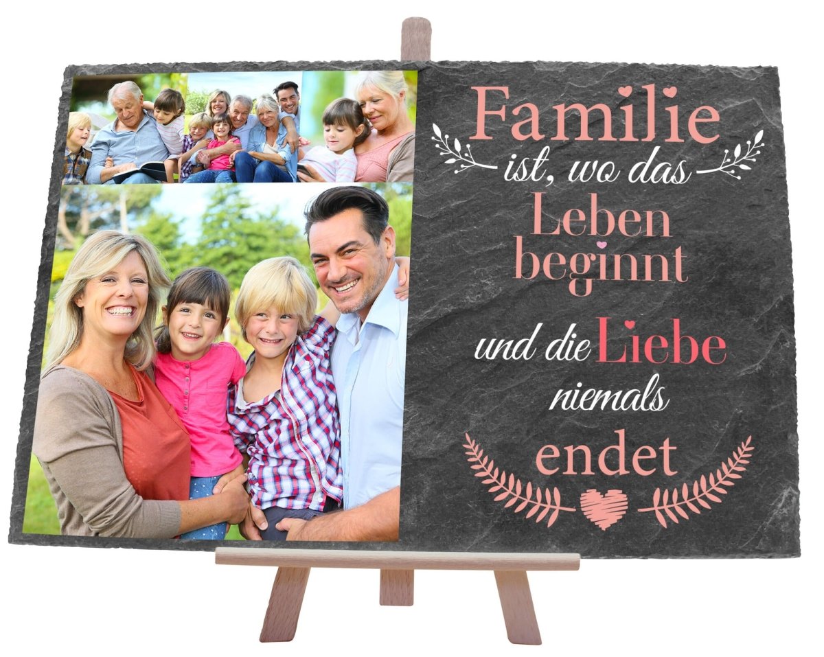 Schiefertafel Familie mit Spruch und Bildern M0444 - meinleinwand.de