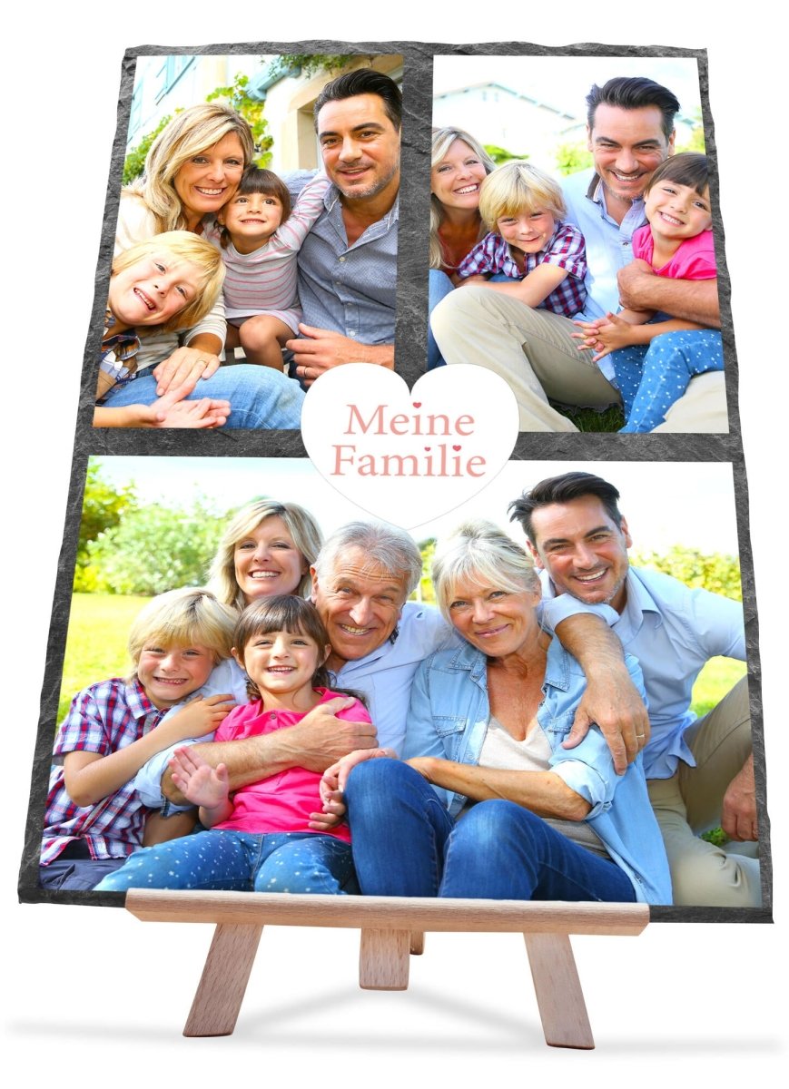 Schiefertafel Meine Familie Bildercollage 3 Bilder und Herz M0452 - meinleinwand.de