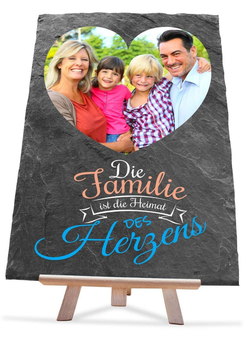 Schiefertafel Famile mit Foto Herz und Spruch M0455 - meinleinwand.de