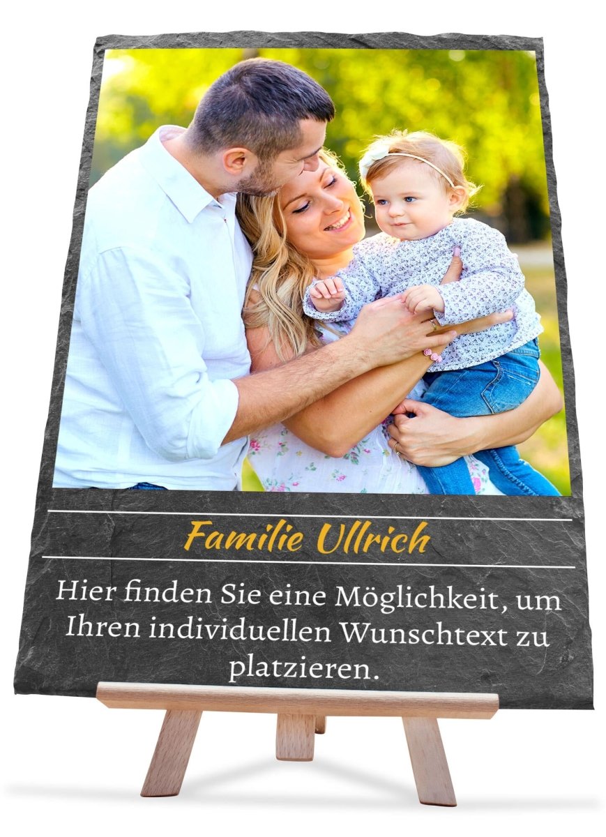Schiefertafel Familie mit Spruch, Namen und Bild M0458 - meinleinwand.de