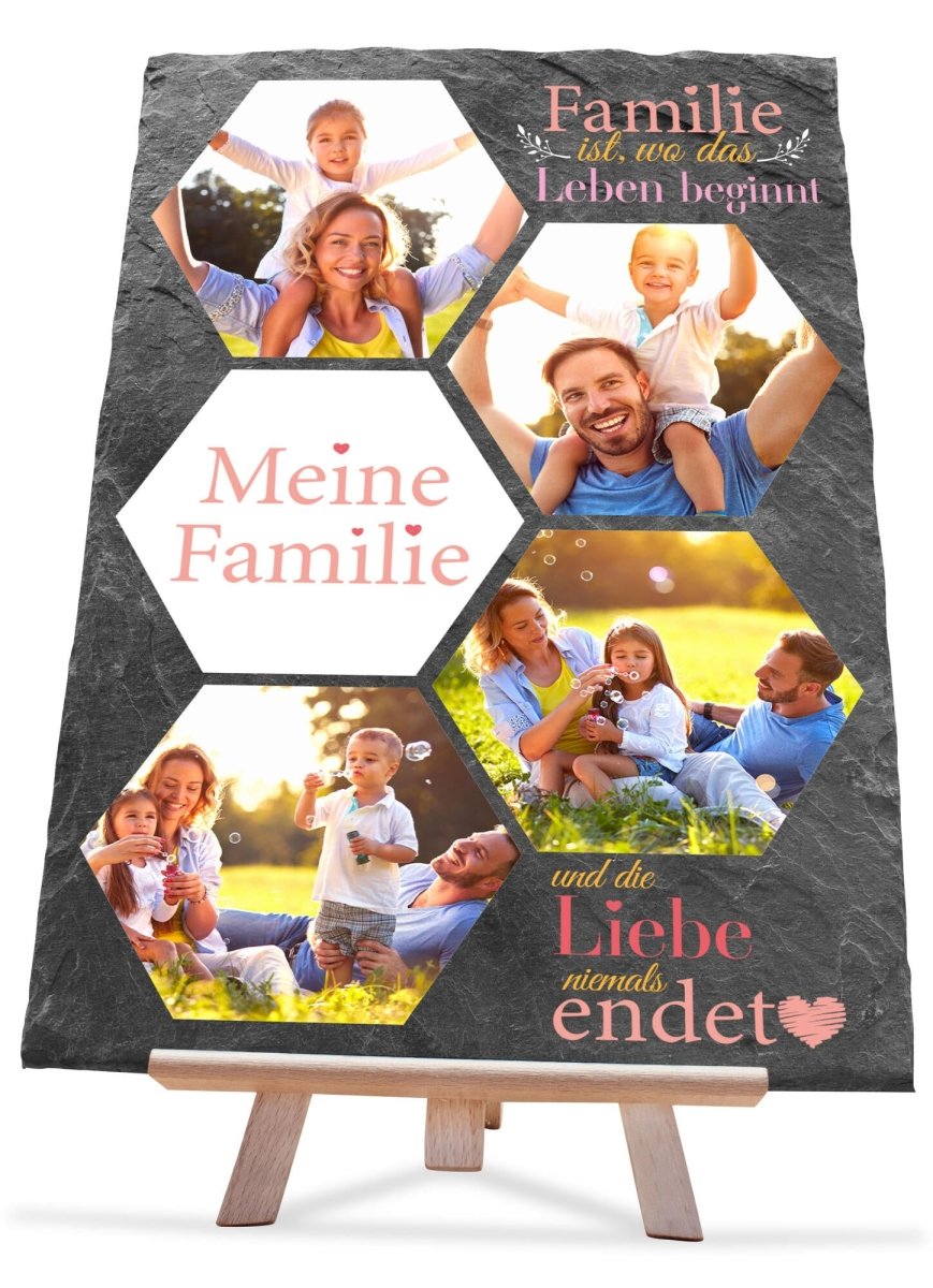 Schiefertafel Meine Familie mit 4 Bilder und Spruch M0464 - meinleinwand.de