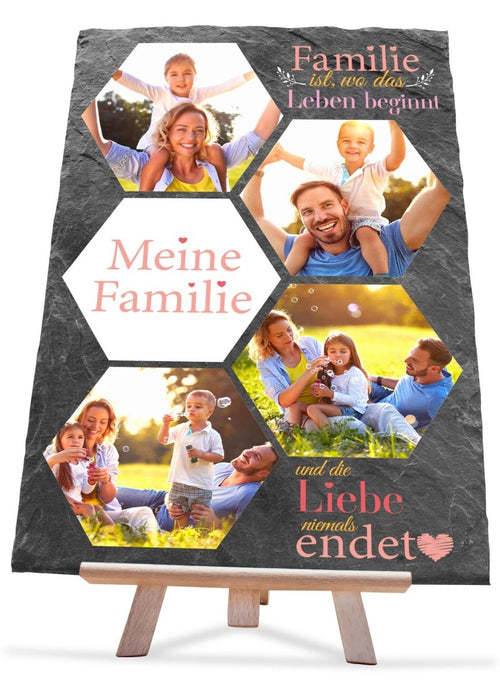 Schiefertafel Meine Familie mit 4 Bilder und Spruch M0464 - meinleinwand.de