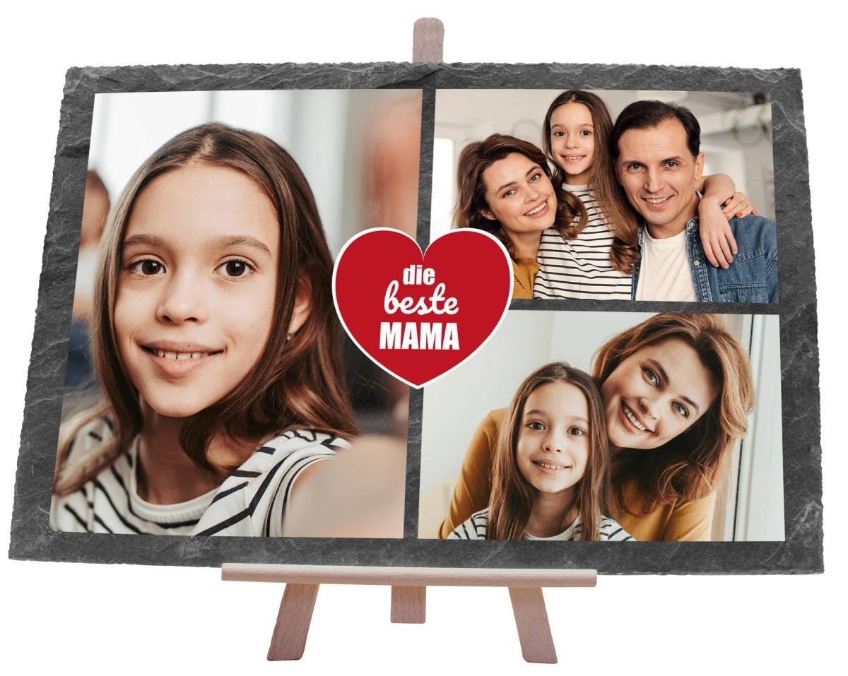 Schiefertafel Beste Mama Bildercollage 3 Bilder mit rotem Herz M0547 - meinleinwand.de