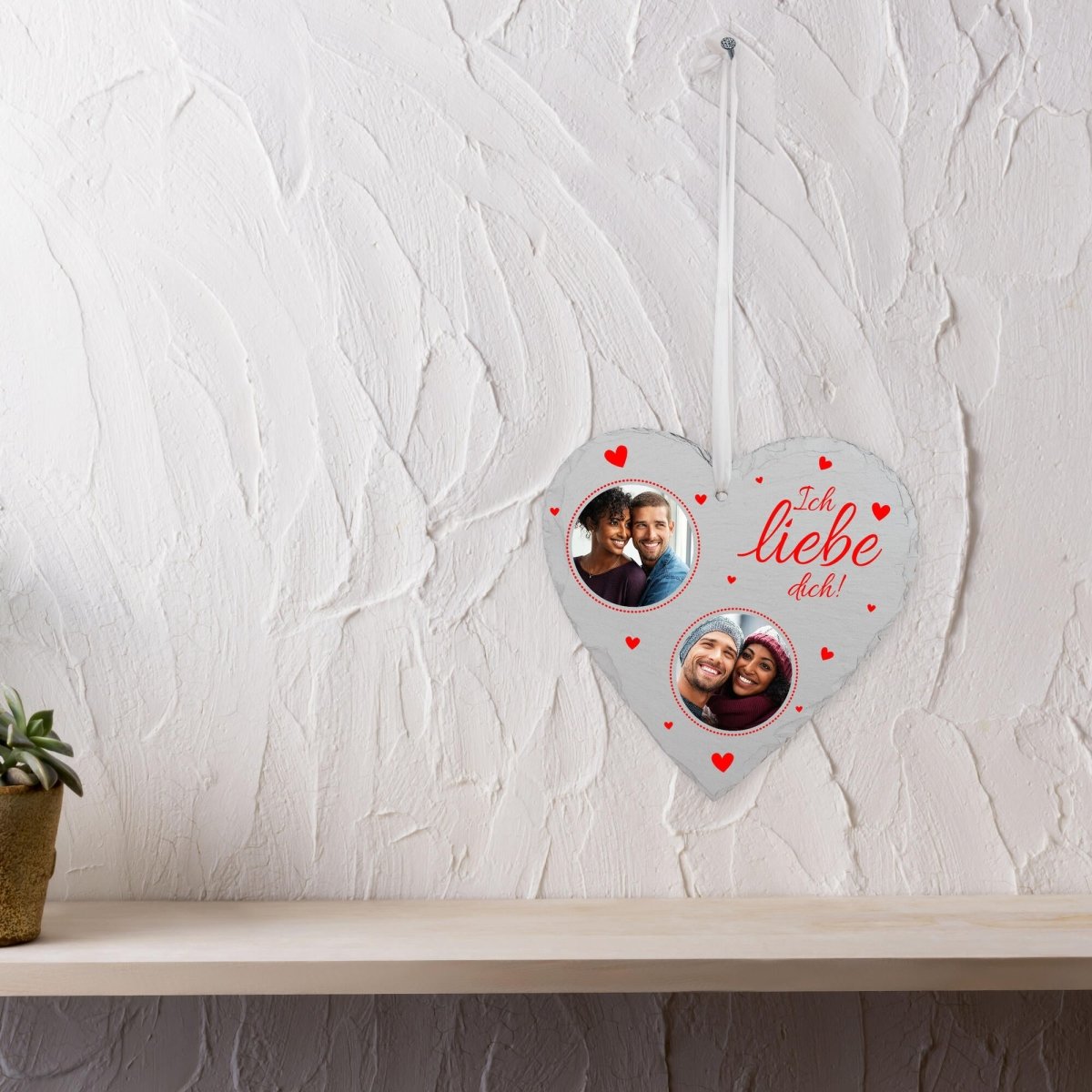 Schieferherz Weiss mit Ich liebe dich in Rot mit 2 Bildern, roten Herzen und Geschenkbox M0638 - meinleinwand.de