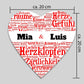 Schieferherz in Weiss mit Wörtern Rot, Namen und Geschenkbox M0649 - meinleinwand.de