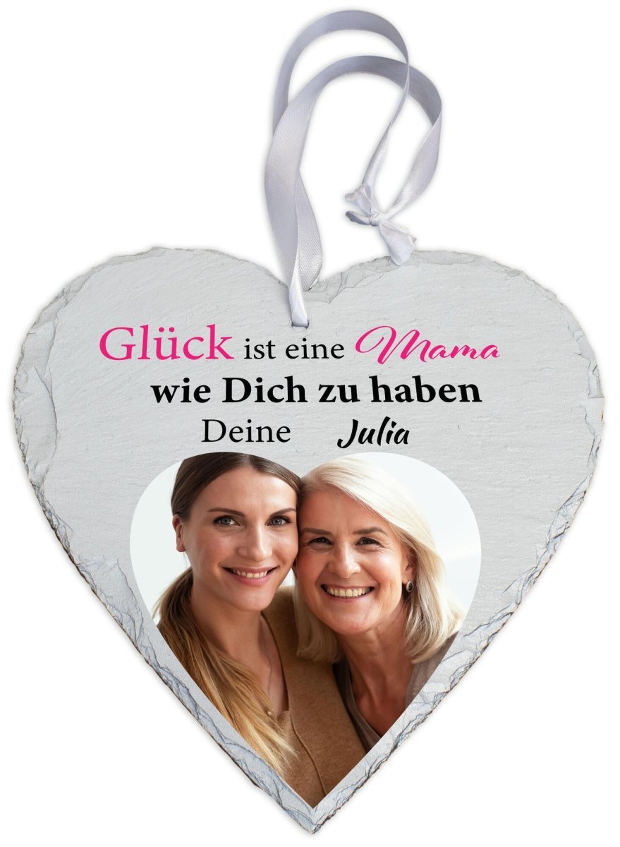 Schieferherz Mama mit Foto Herz, Namen und Spruch von Tochter M0659 - meinleinwand.de