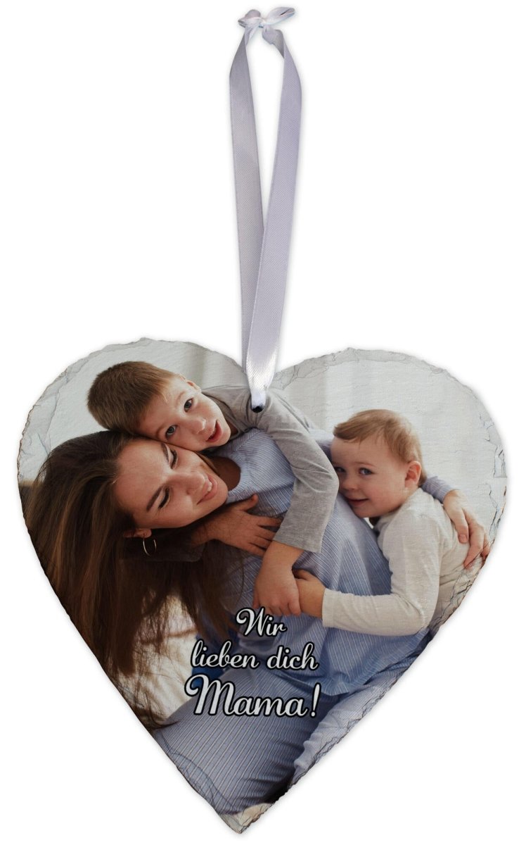 Schieferherz Wir lieben dich Mama mit eigenem Bild und Geschenkbox M0672 - meinleinwand.de