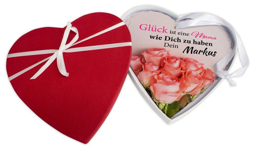 Schieferherz Mama mit Rosen, Spruch und Namen von Sohn mit Geschenkbox M0677 - meinleinwand.de