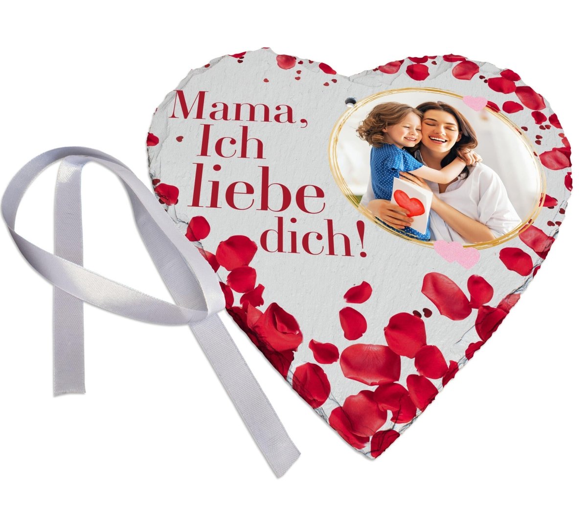 Schieferherz Mama Ich liebe dich mit Bild M0688 - meinleinwand.de