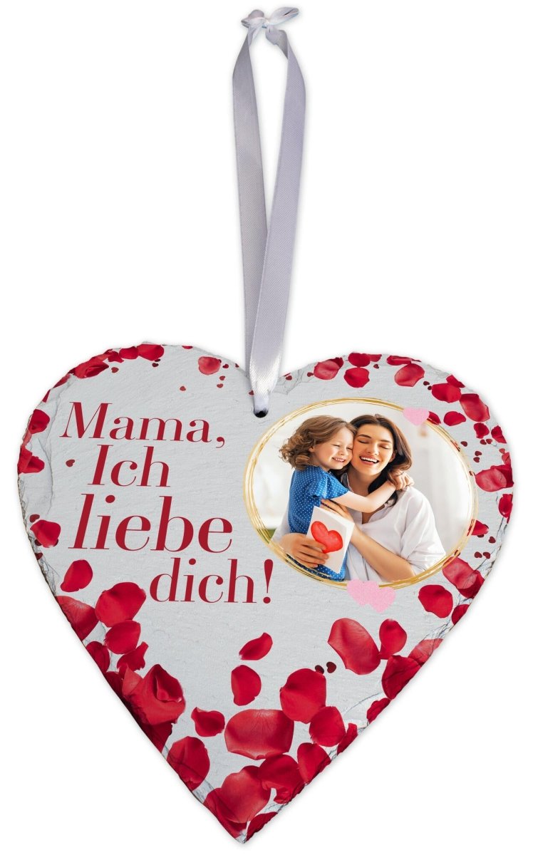 Schieferherz Mama Ich liebe dich mit Bild M0688 - meinleinwand.de