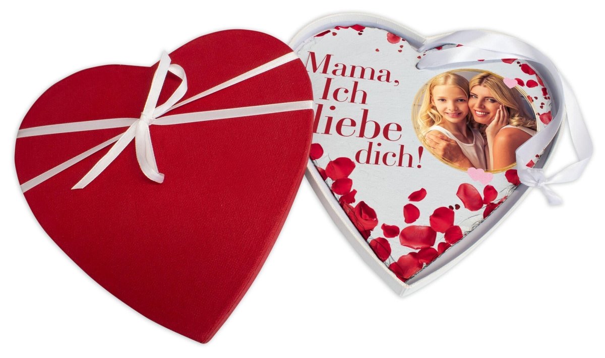 Schieferherz Mama Ich liebe dich mit Rosenblätter, Bild und Geschenkbox M0696 - meinleinwand.de