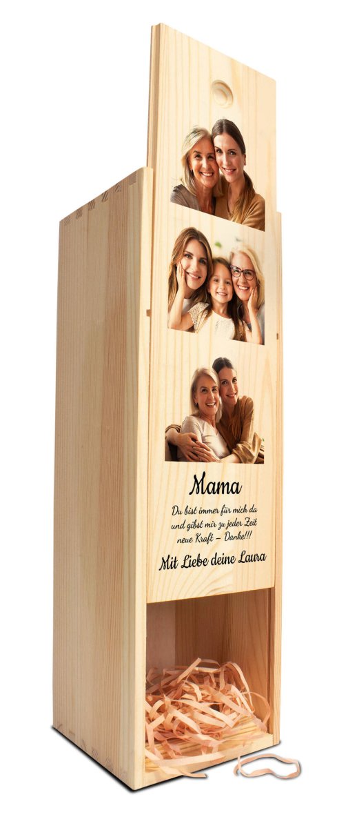 Weinkiste Mama mit Spruchn Name und 3 Bilder M0739 - meinleinwand.de