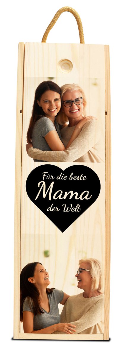 Weinkiste Beste Mama der Welt mit 2 Bildern und Herz in Schwarz M0748 - meinleinwand.de
