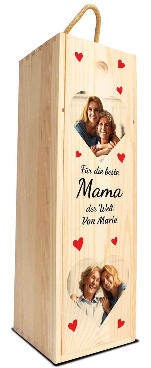Weinkiste Beste Mama der Welt mit Foto Herzen und Namen M0751 - meinleinwand.de