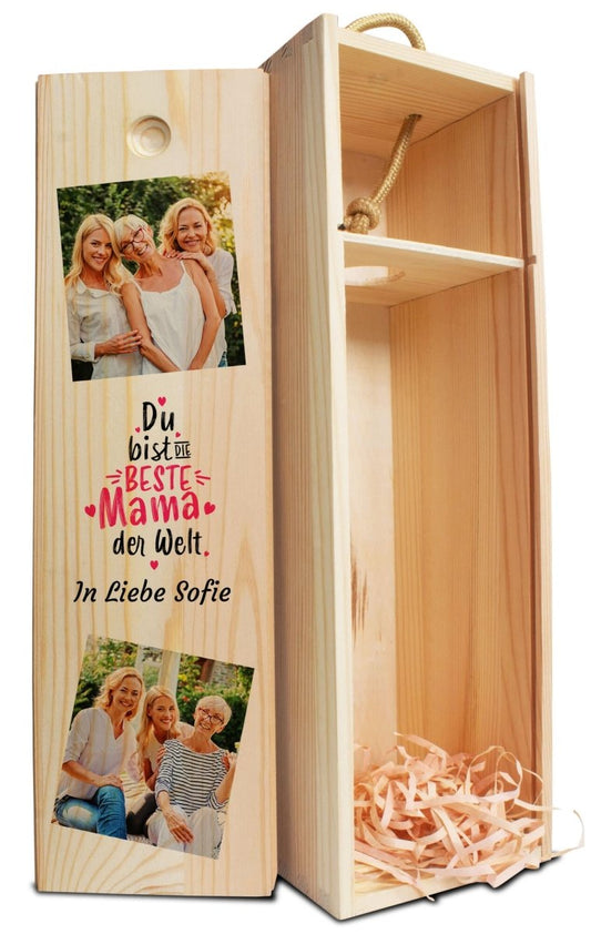 Weinkiste Beste Mama mit 2 Bildern, Text und Namen M0755 - meinleinwand.de