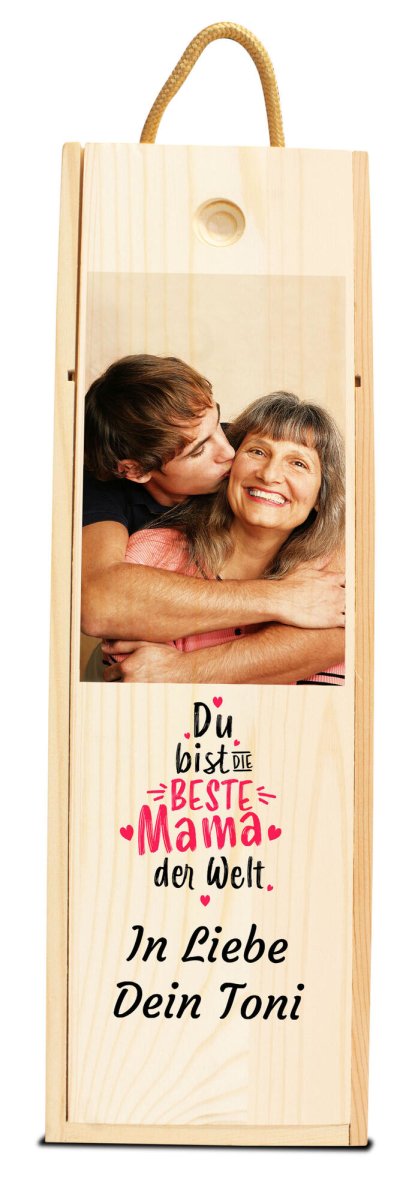 Weinkiste Beste Mama in Rosa mit Bild und Namen M0758 - meinleinwand.de