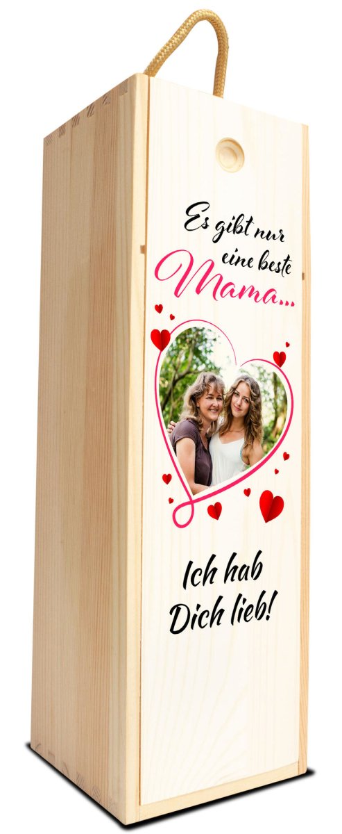 Weinkiste in Weiss Beste Mama mit roten Herzen und Foto Herz M0763 - meinleinwand.de