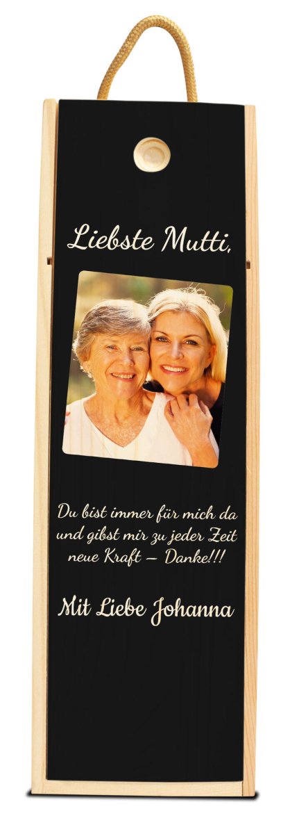 Weinkiste in Schwarz Liebste Mutti mit Bild, Spruch und Namen M0773 - meinleinwand.de