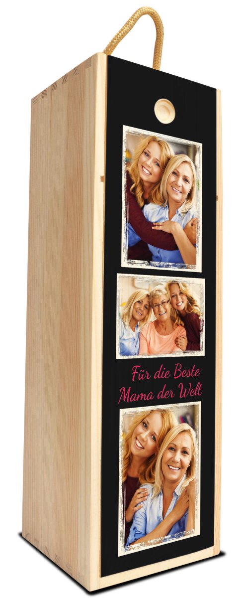 Weinkiste in Schwarz Beste Mama mit 3 Bildern und Rahmen M0774 - meinleinwand.de