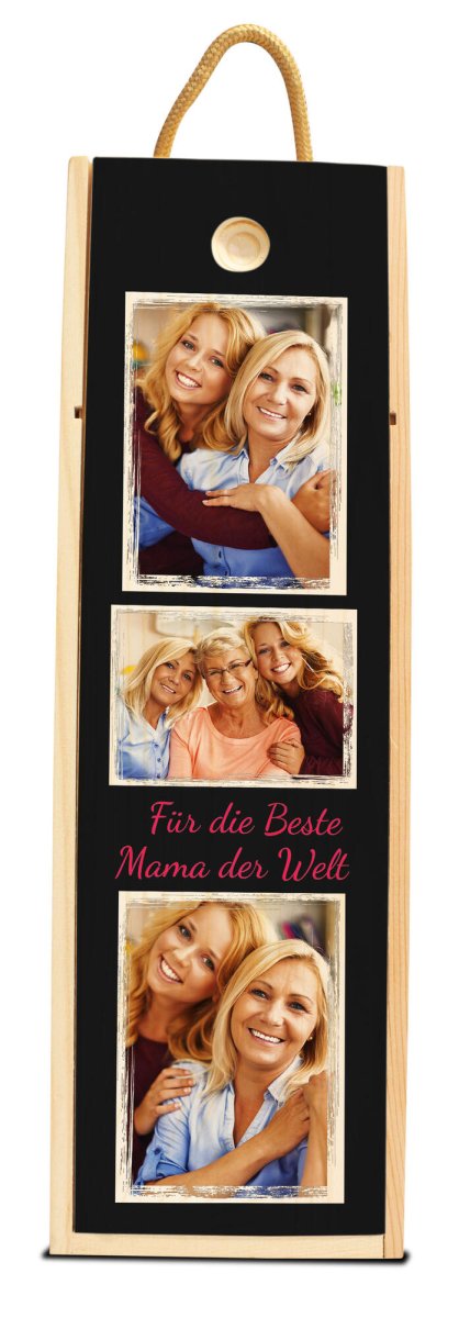 Weinkiste in Schwarz Beste Mama mit 3 Bildern und Rahmen M0774 - meinleinwand.de