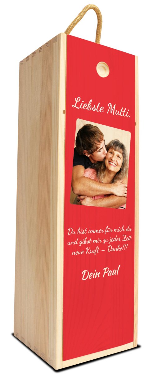 Weinkiste in Rot Liebste Mutti mit Bild, Danke und Namen M0778 - meinleinwand.de